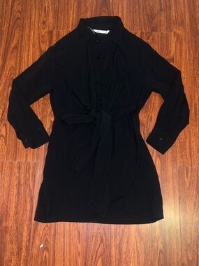 Zara Black Long-Sleeve Tie-Front Tunic Dress